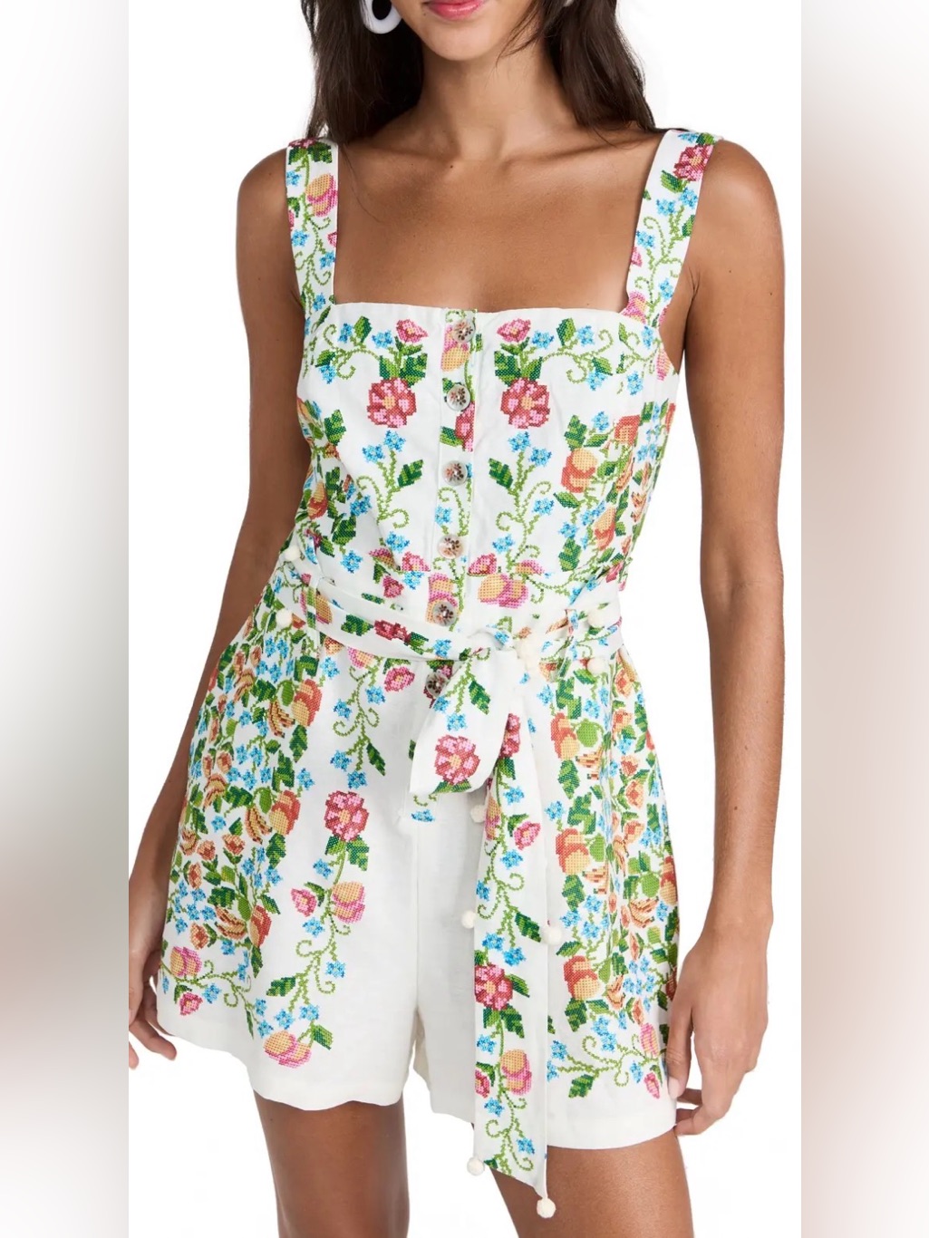 Farm Rio Tropical Romance Button Down Romper With Pockets Size L Sku#165
